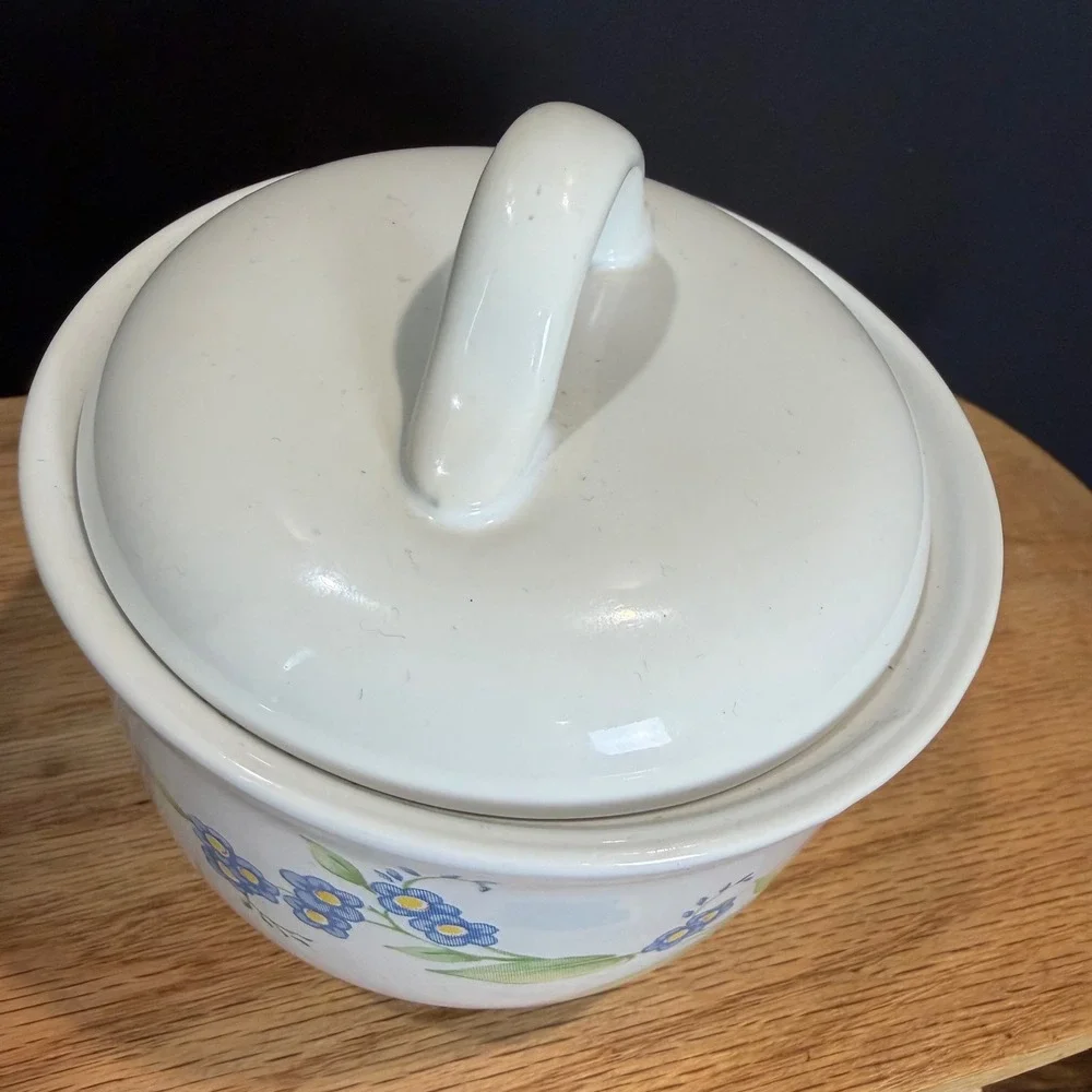 Corelle Coordinates Abundance Sugar Bowl with Lid Stoneware Floral Blue Yellow